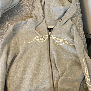 Ed Hardy Light Gray Women's Zip-Up Hoodie